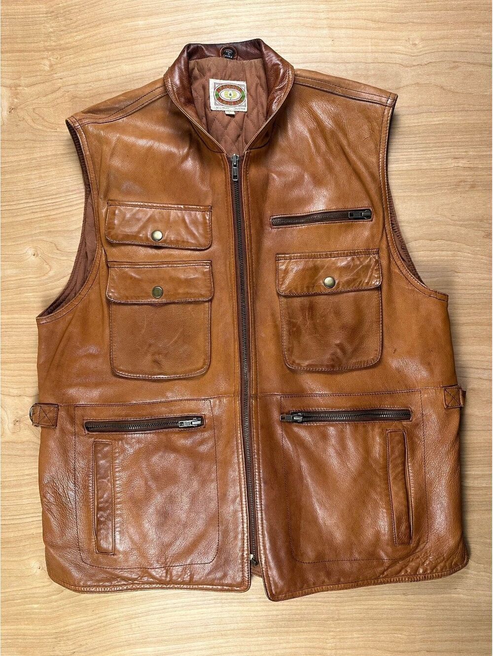 Vintage 80s Banana Republic Leather Safari Vest large utility pockets lined